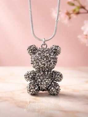 925 sterling silver chain, Teddy Bear Pendant Necklace -
